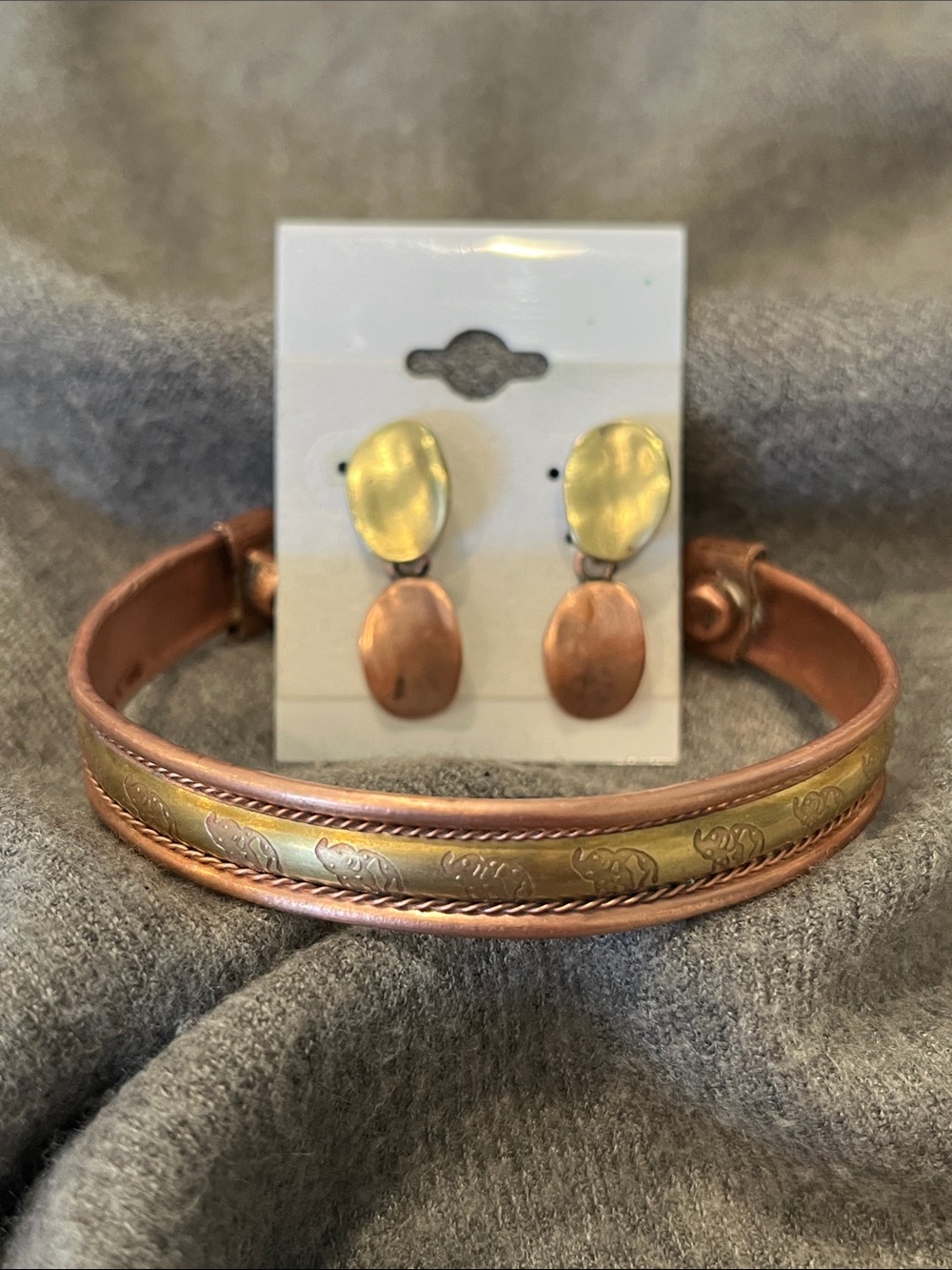 Copper & Brass Bracelet & Earring Set